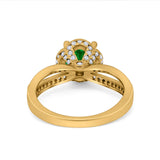 Halo Art Deco Wedding Ring Round Simulated Cubic Zirconia 925 Sterling Silver