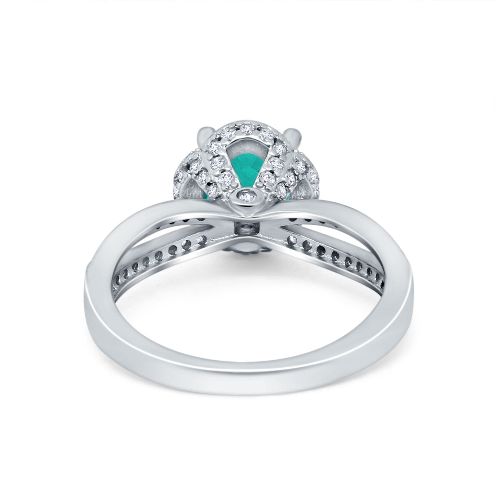 Halo Art Deco Wedding Ring Round Simulated Cubic Zirconia 925 Sterling Silver