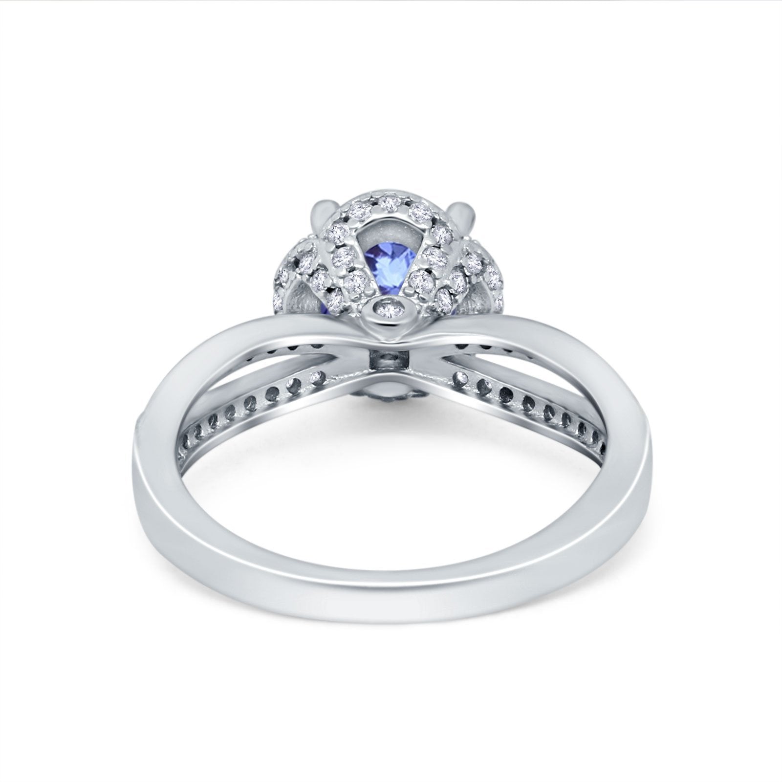 Halo Art Deco Wedding Ring Round Simulated Cubic Zirconia 925 Sterling Silver