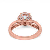 Halo Art Deco Wedding Ring Round Simulated Cubic Zirconia 925 Sterling Silver