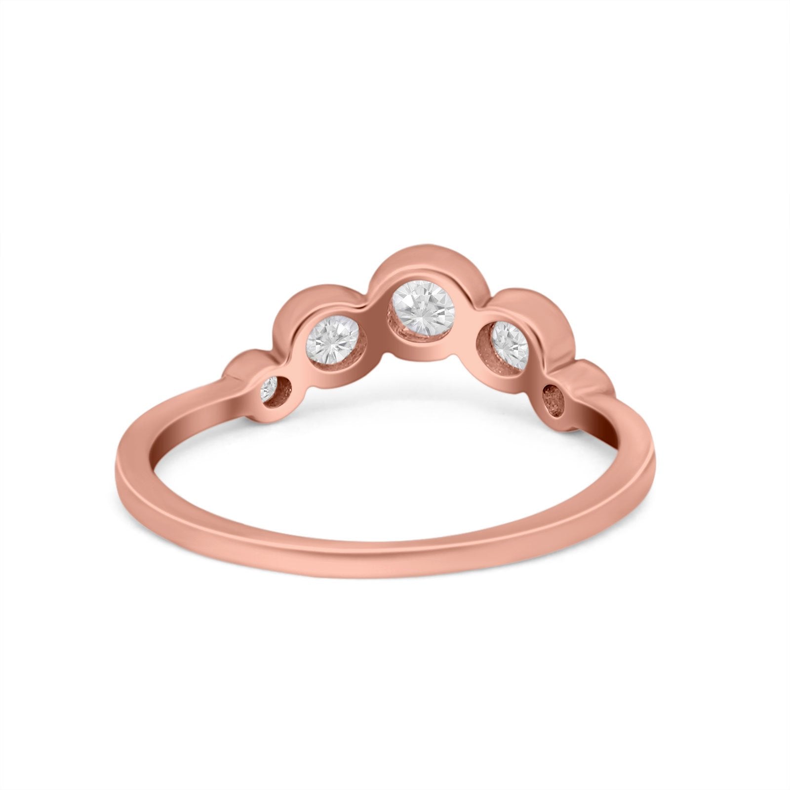 Curved Thumb Ring Wedding Round Bezel Eternity Simulated CZ 925 Sterling Silver