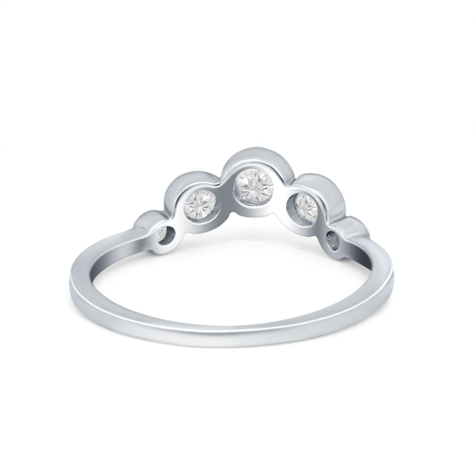 Curved Thumb Ring Wedding Round Bezel Eternity Simulated CZ 925 Sterling Silver