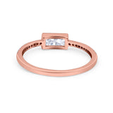 Accent Ring Emerald Cut Round Simulated Cubic Zirconia 925 Sterling Silver