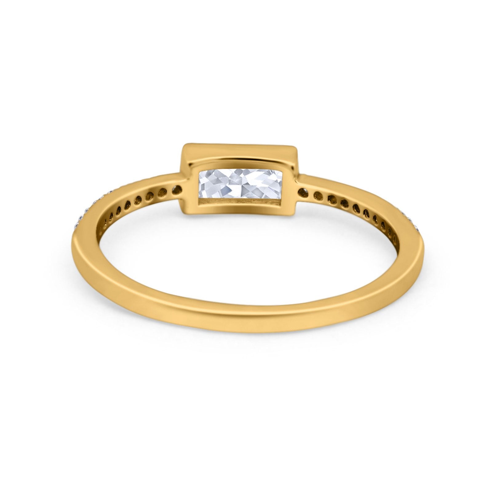 Accent Ring Emerald Cut Round Simulated Cubic Zirconia 925 Sterling Silver