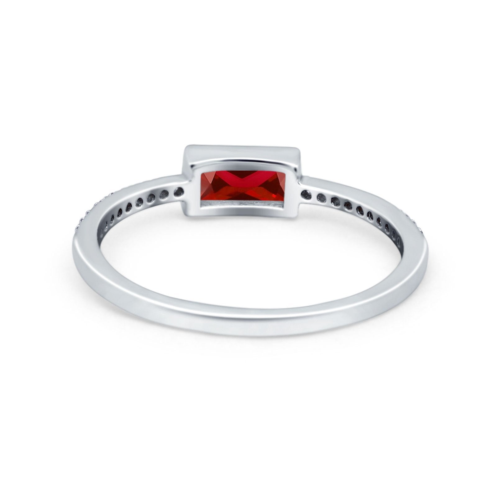 Accent Ring Emerald Cut Round Simulated Cubic Zirconia 925 Sterling Silver