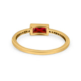 Accent Ring Emerald Cut Round Simulated Cubic Zirconia 925 Sterling Silver