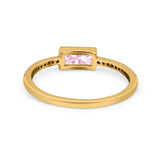 Accent Ring Emerald Cut Round Simulated Cubic Zirconia 925 Sterling Silver