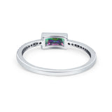 Accent Ring Emerald Cut Round Simulated Cubic Zirconia 925 Sterling Silver