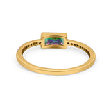 Accent Ring Emerald Cut Round Simulated Cubic Zirconia 925 Sterling Silver