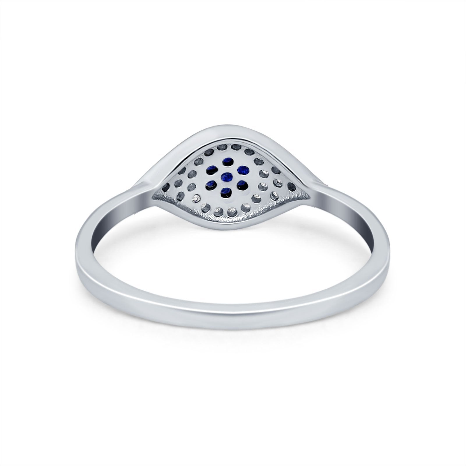 Evil Eye Ring Pave Simulated Blue Sapphire Cubic Zirconia 925 Sterling Silver