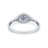 Evil Eye Ring Pave Simulated Blue Sapphire Cubic Zirconia 925 Sterling Silver