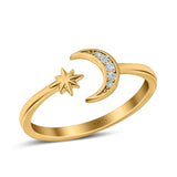 Moon & Star Wedding Band Ring Round Simulated Cubic Zirconia 925 Sterling Silver
