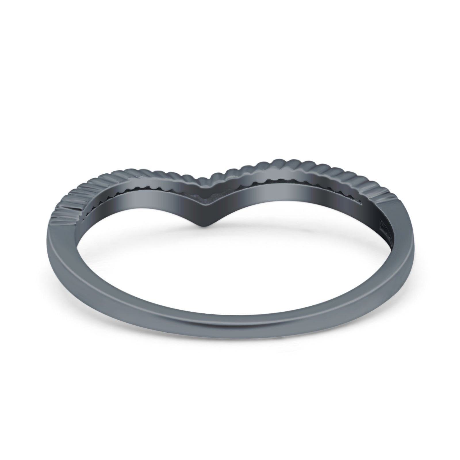 Art Deco Half Eternity Stackable Curved V Chevron Midi Band Wedding Engagement Ring Simulated Cubic Zirconia 925 Sterling Silver