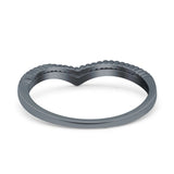 Art Deco Half Eternity Stackable Curved V Chevron Midi Band Wedding Engagement Ring Simulated Cubic Zirconia 925 Sterling Silver