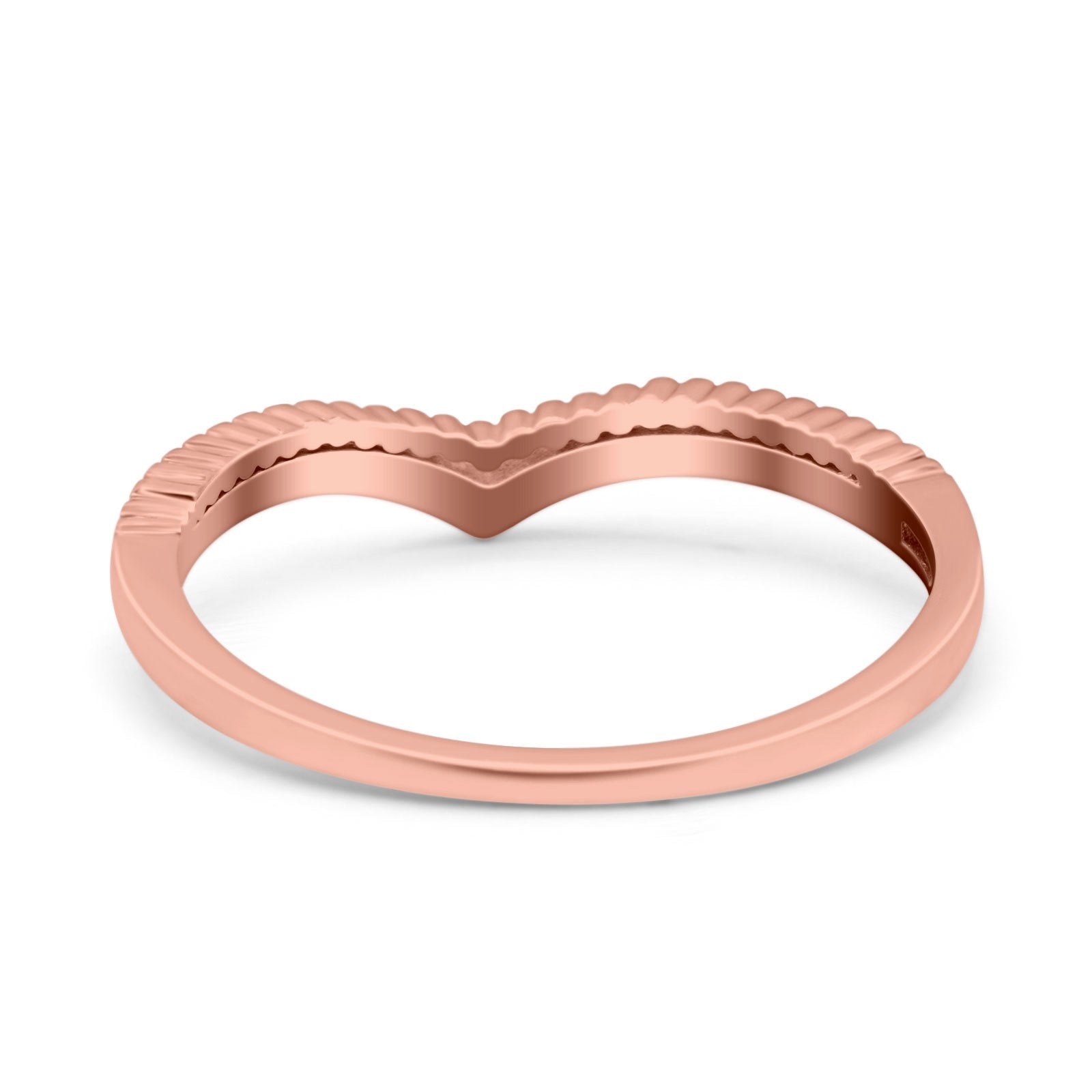 Art Deco Half Eternity Stackable Curved V Chevron Midi Band Wedding Engagement Ring Simulated Cubic Zirconia 925 Sterling Silver