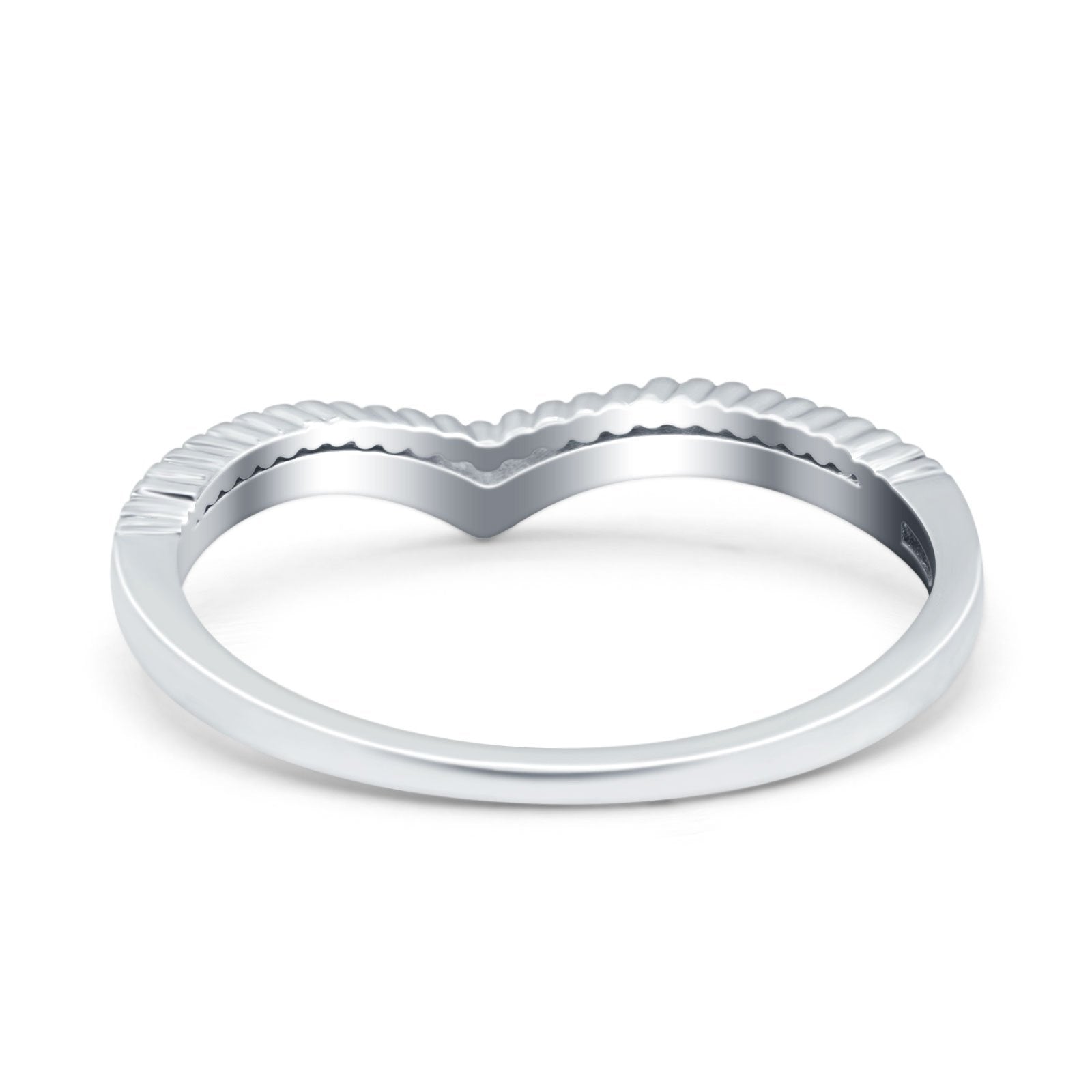 Art Deco Half Eternity Stackable Curved V Chevron Midi Band Wedding Engagement Ring Simulated Cubic Zirconia 925 Sterling Silver