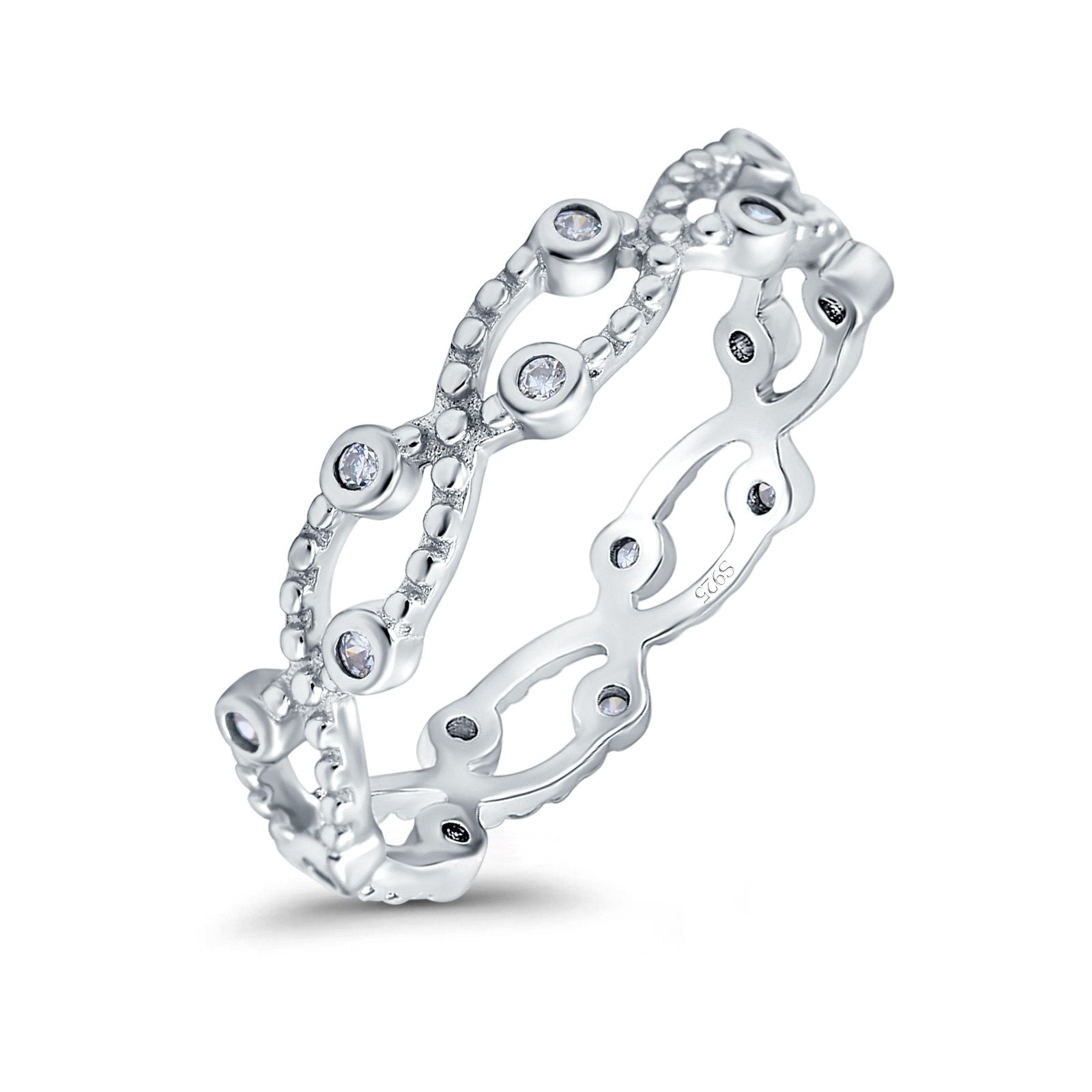 Eternity Band Engagement Wedding Ring Round Simulated Cubic Zirconia 925 Sterling Silver (4mm)