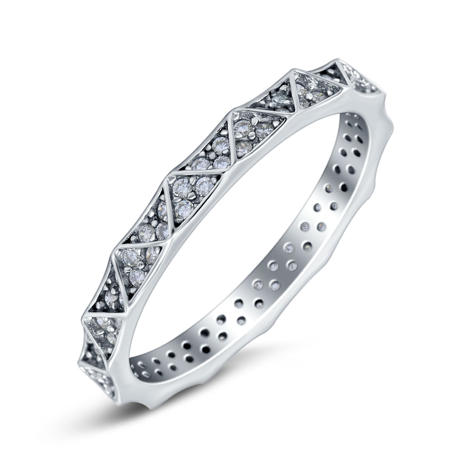 Eternity Stackable Wedding Band Bridal Ring Round Simulated Cubic Zirconia 925 Sterling Silver