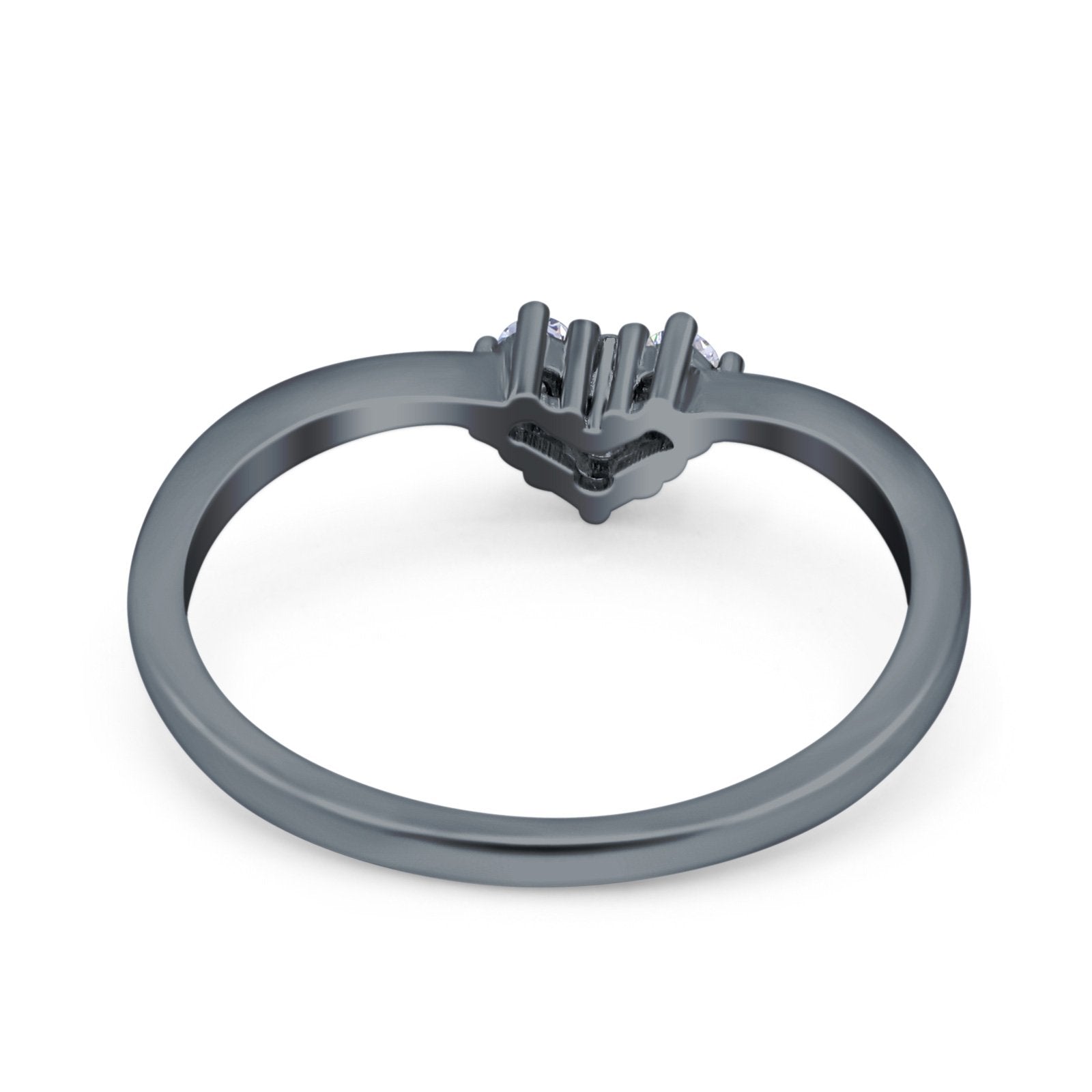 Geometric Heart Band Wedding Ring Round Simulated Cubic Zirconia 925 Sterling Silver (5mm)