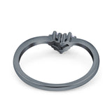 Geometric Heart Band Wedding Ring Round Simulated Cubic Zirconia 925 Sterling Silver (5mm)