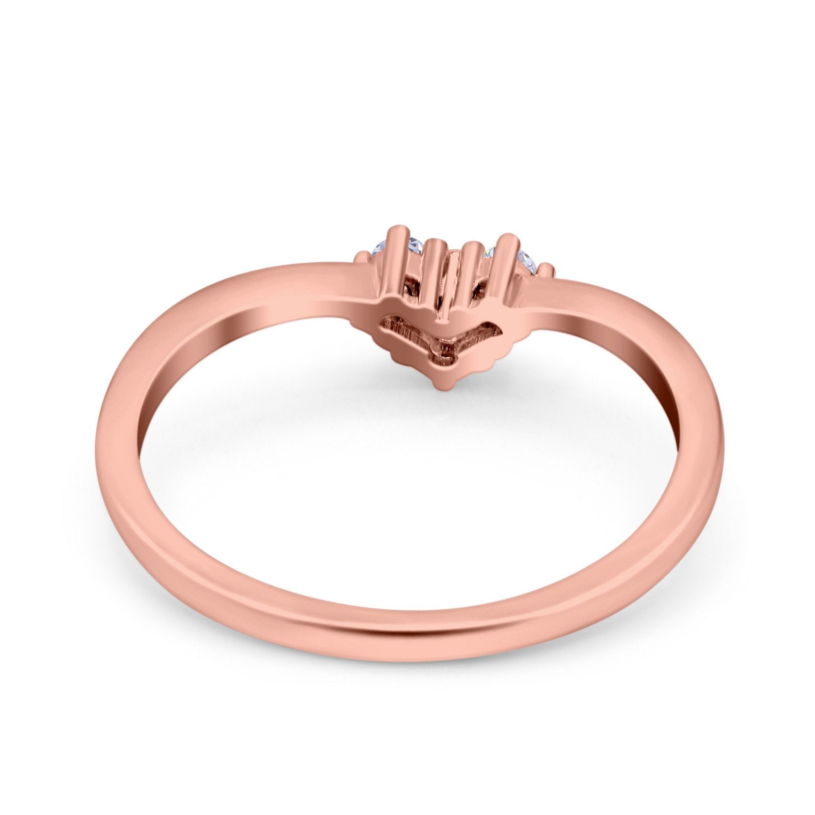 Geometric Heart Band Wedding Ring Round Simulated Cubic Zirconia 925 Sterling Silver (5mm)