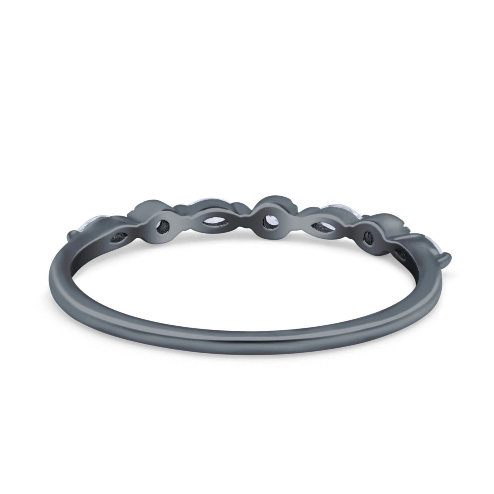 Half Eternity Marquise Band Wedding Ring Round Simulated Cubic Zirconia 925 Sterling Silver (1.8mm)