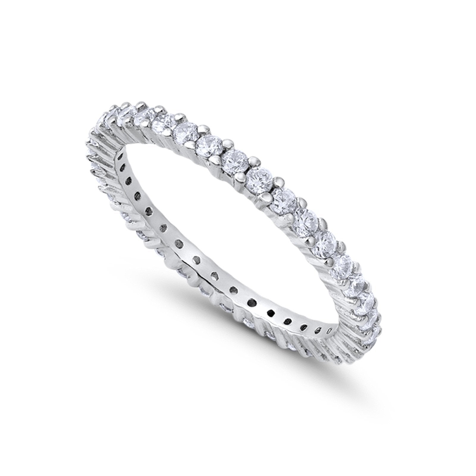 Full Eternity Wedding Band Round Simulated CZ Ring 925 Sterling Silver