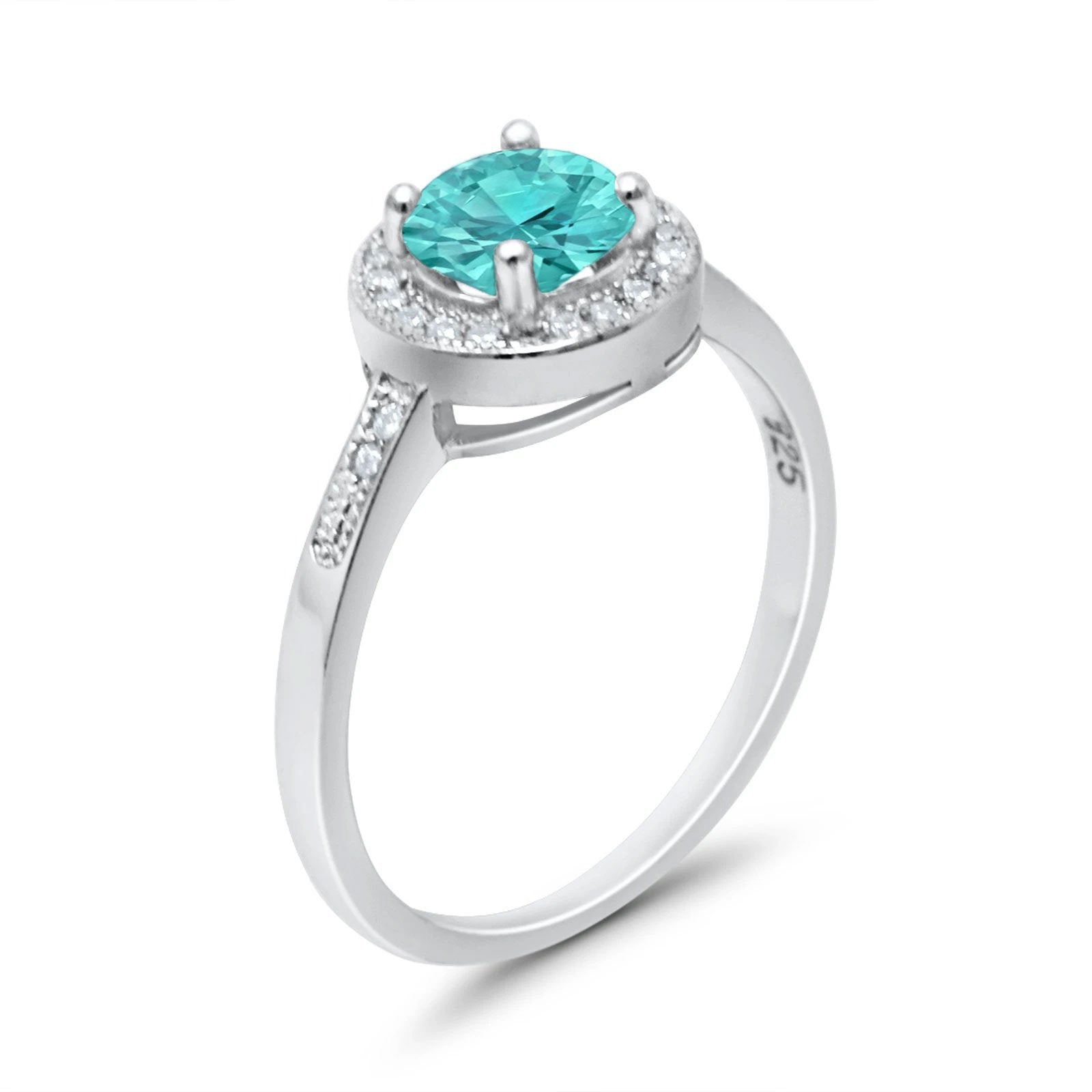 Halo Art Deco Wedding Ring Simulated Cubic Zirconia 925 Sterling Silver