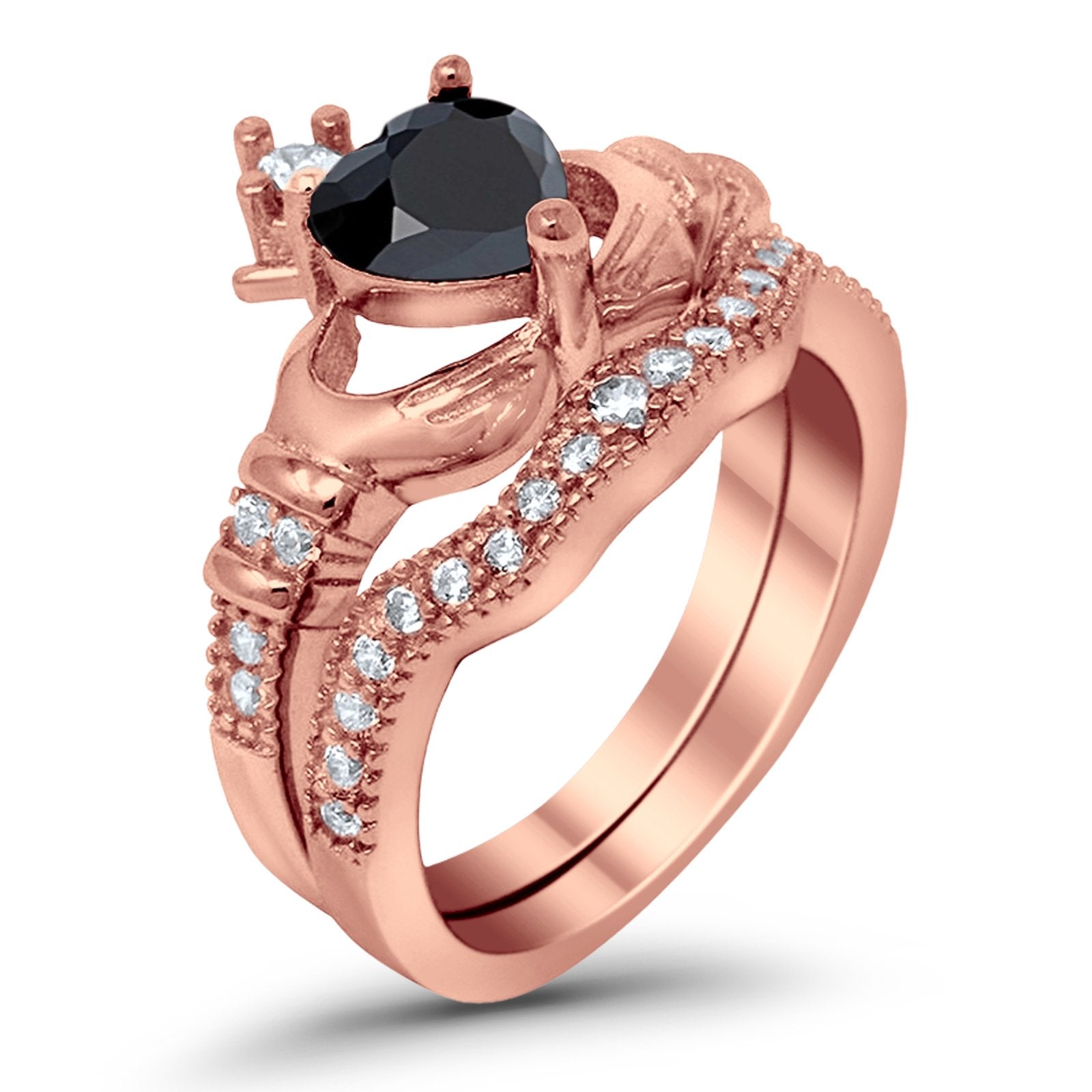 Wedding Bridal Piece Ring Heart Simulated Cubic Zirconia 925 Sterling Silver