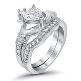 Wedding Bridal Piece Ring Heart Simulated Cubic Zirconia 925 Sterling Silver