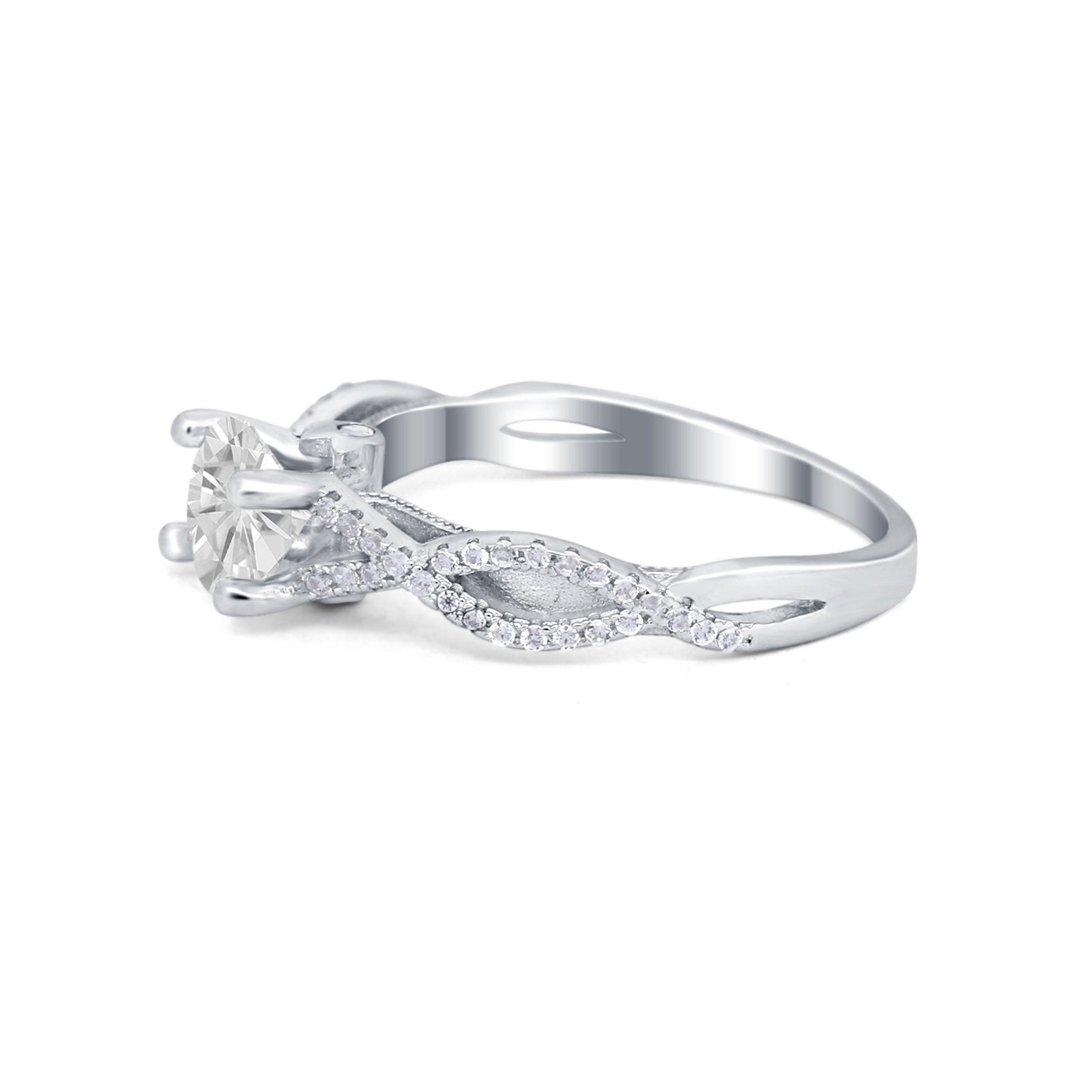 Twisted Shank Infinity Wedding Ring Round Cubic Zirconia 925 Sterling Silver