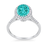 Halo Art Deco Oval Wedding Engagement Bridal Ring Round Cubic Zirconia 925 Sterling Silver