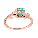 Leaf Style Wedding Ring Round Simulated Cubic Zirconia 925 Sterling Silver