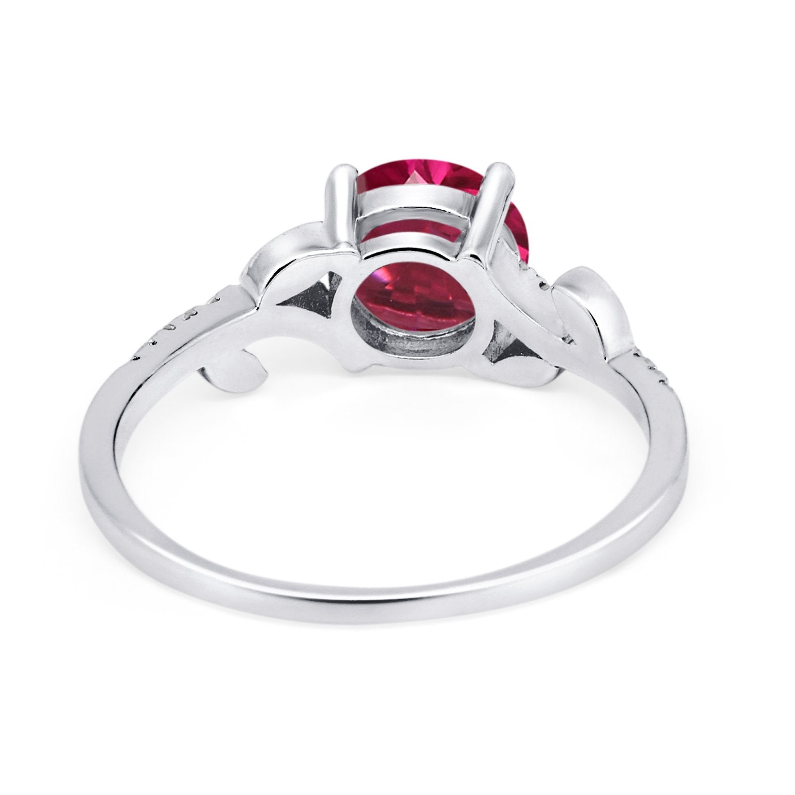 Leaf Style Wedding Ring Round Simulated Cubic Zirconia 925 Sterling Silver
