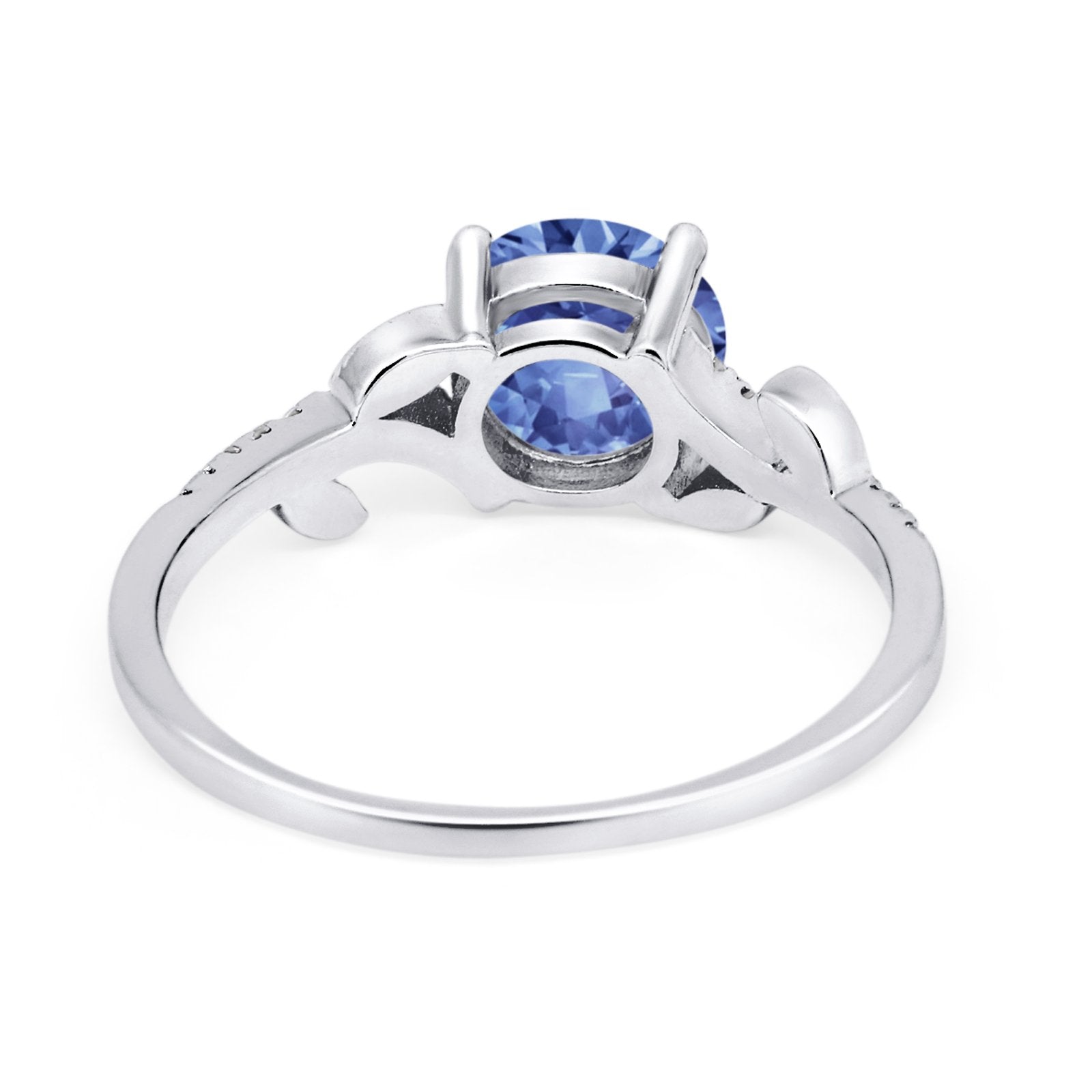 Leaf Style Wedding Ring Round Simulated Cubic Zirconia 925 Sterling Silver