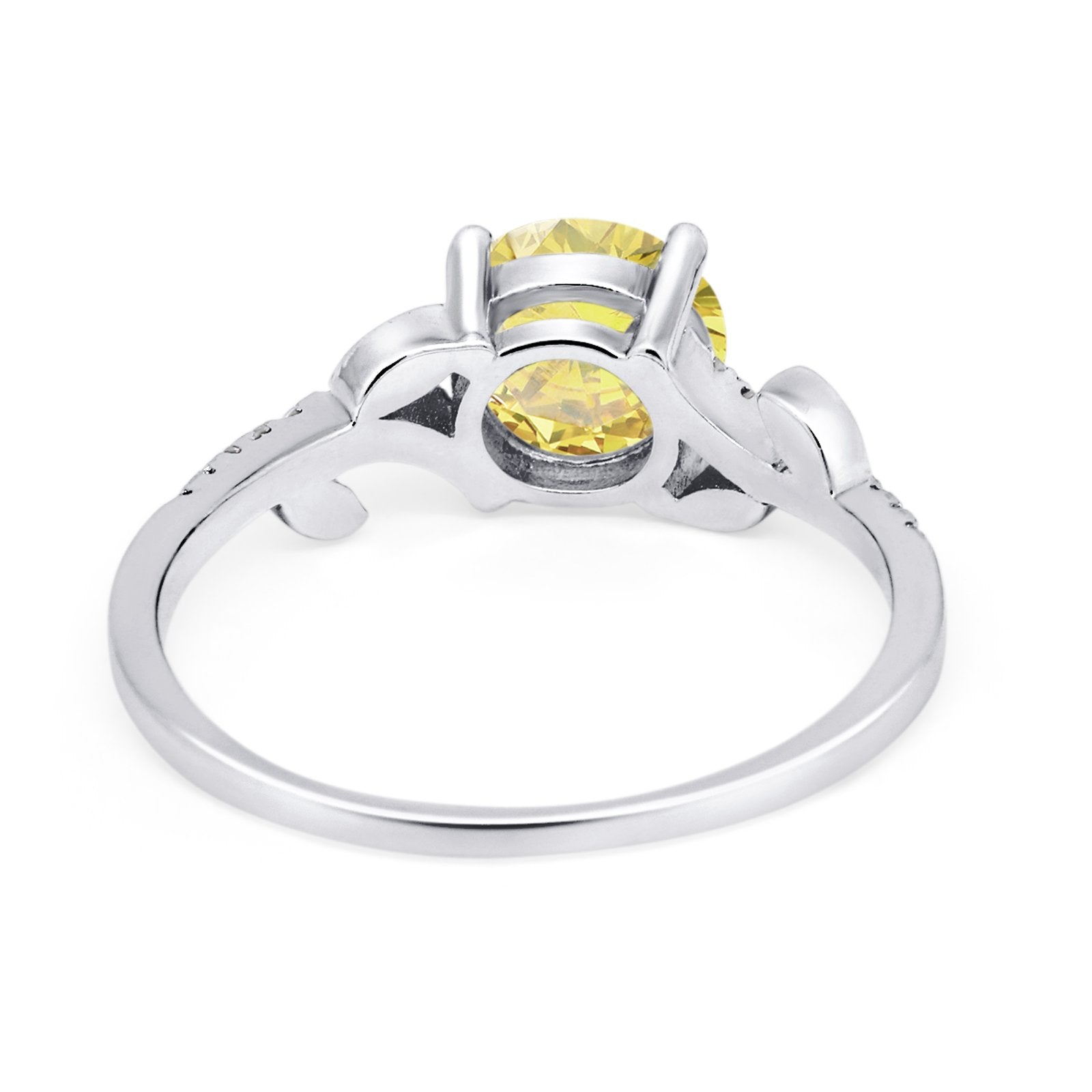 Leaf Style Wedding Ring Round Simulated Cubic Zirconia 925 Sterling Silver