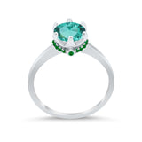 Simulated Emerald Accent Cubic Zirconia 925 Sterling Silver Wedding Ring