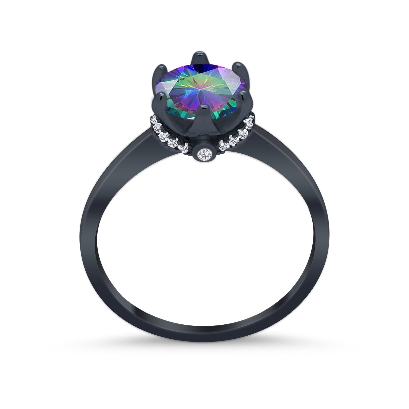 Art Deco Engagement Ring Round Simulated Cubic Zirconia 925 Sterling Silver
