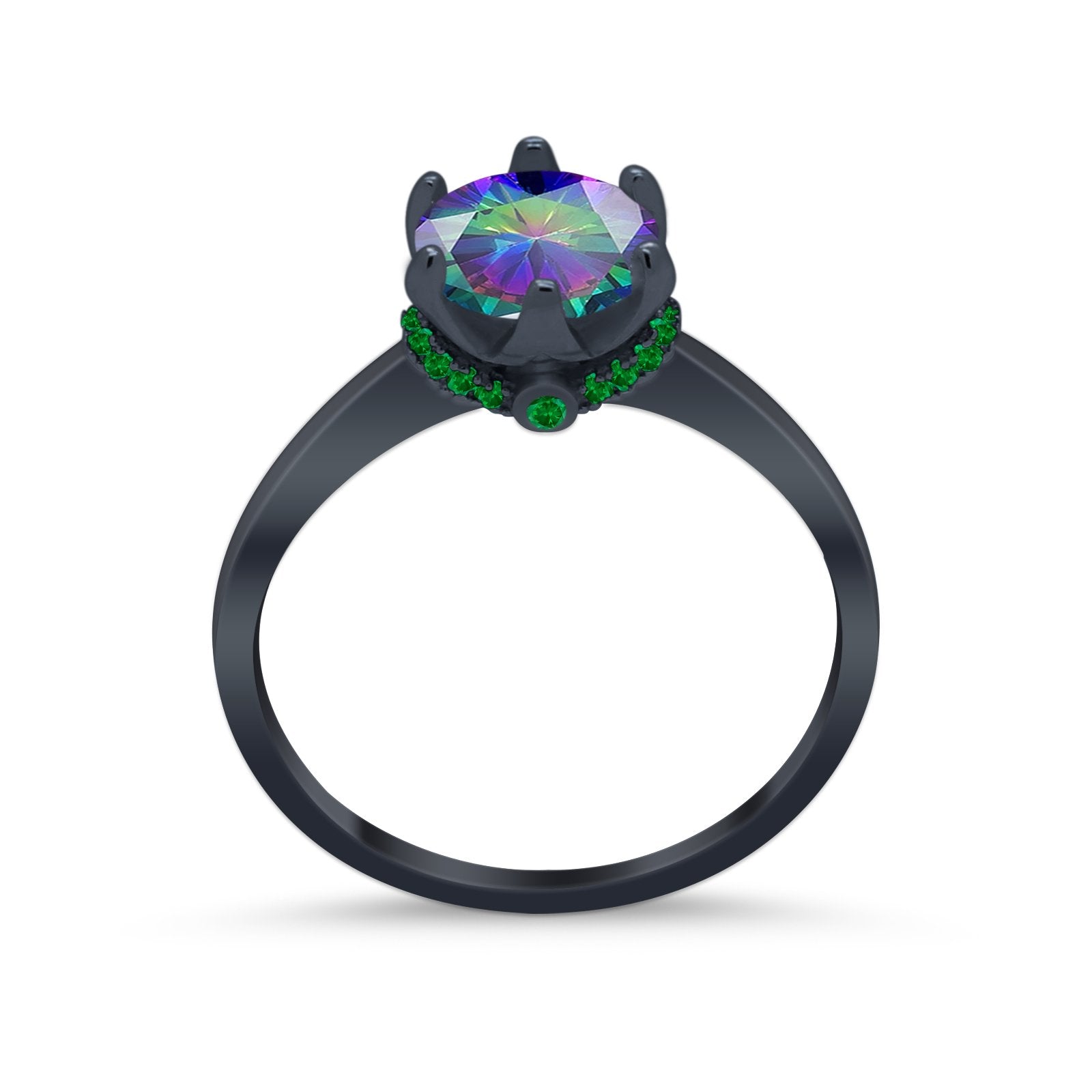 Simulated Emerald Accent Cubic Zirconia 925 Sterling Silver Wedding Ring