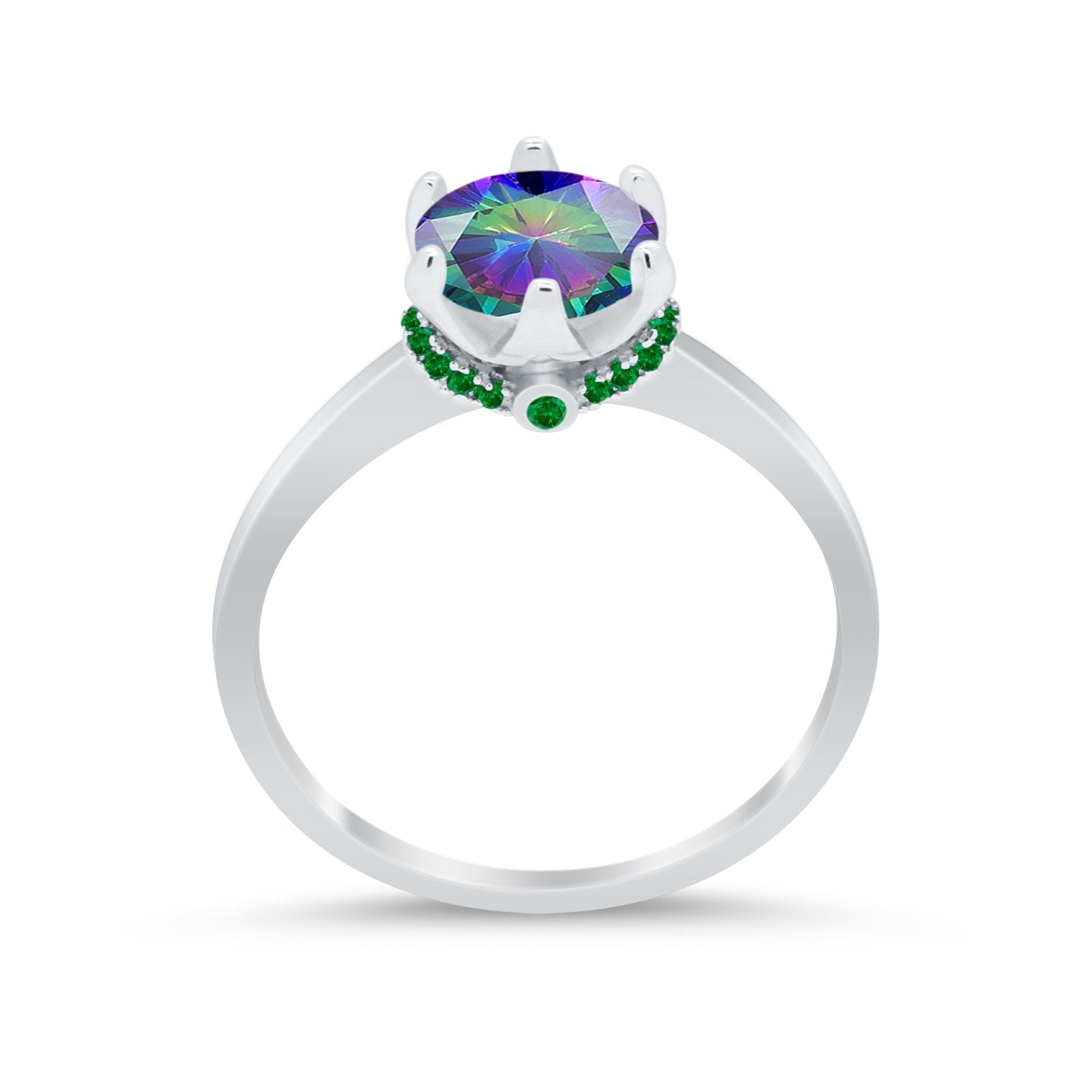 Simulated Emerald Accent Cubic Zirconia 925 Sterling Silver Wedding Ring