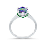 Simulated Emerald Accent Cubic Zirconia 925 Sterling Silver Wedding Ring