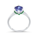 Simulated Emerald Accent Cubic Zirconia 925 Sterling Silver Wedding Ring