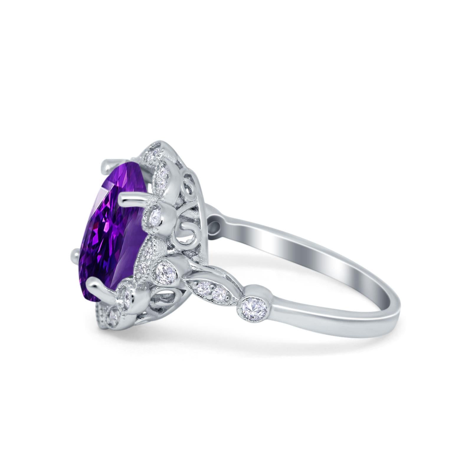 Large Oval Art Deco Wedding Ring Simulated Cubic Zirconia 925 Sterling Silver