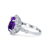 Large Oval Art Deco Wedding Ring Simulated Cubic Zirconia 925 Sterling Silver