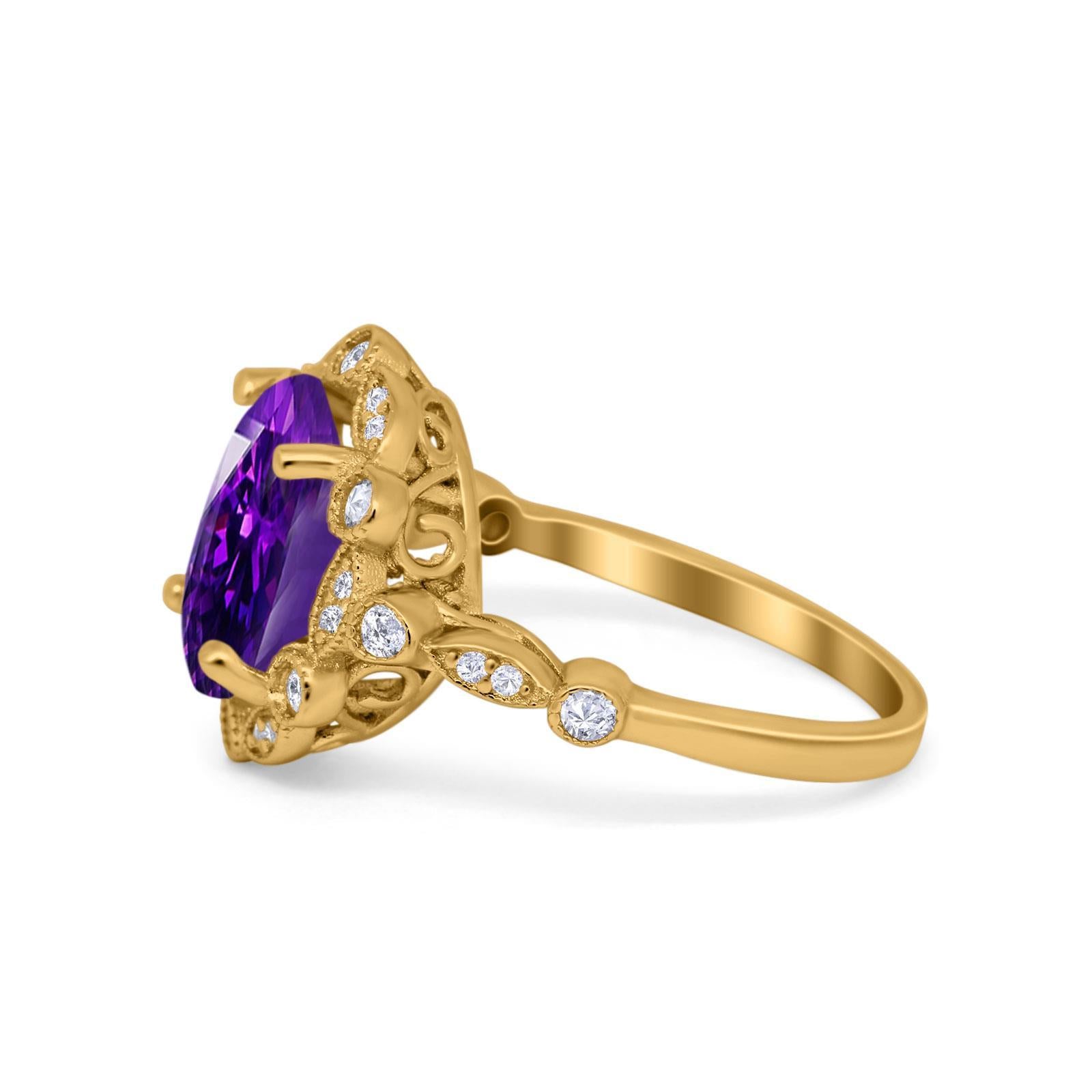 Large Oval Art Deco Wedding Ring Simulated Cubic Zirconia 925 Sterling Silver