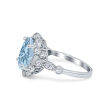 Large Oval Art Deco Wedding Ring Simulated Cubic Zirconia 925 Sterling Silver