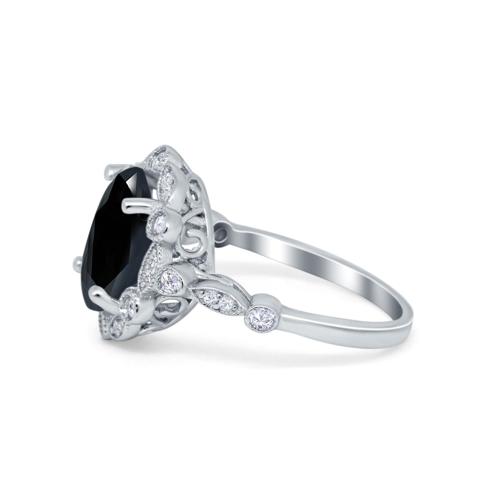 Large Oval Art Deco Wedding Ring Simulated Cubic Zirconia 925 Sterling Silver