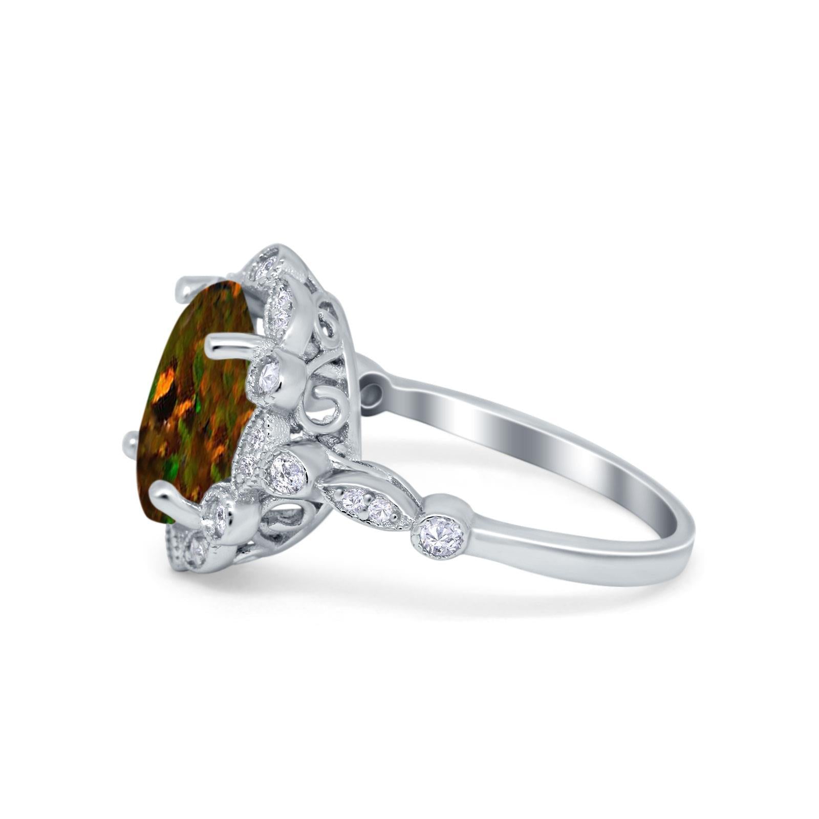 Large Oval Art Deco Wedding Ring Simulated Cubic Zirconia 925 Sterling Silver