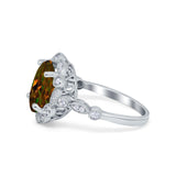 Large Oval Art Deco Wedding Ring Simulated Cubic Zirconia 925 Sterling Silver