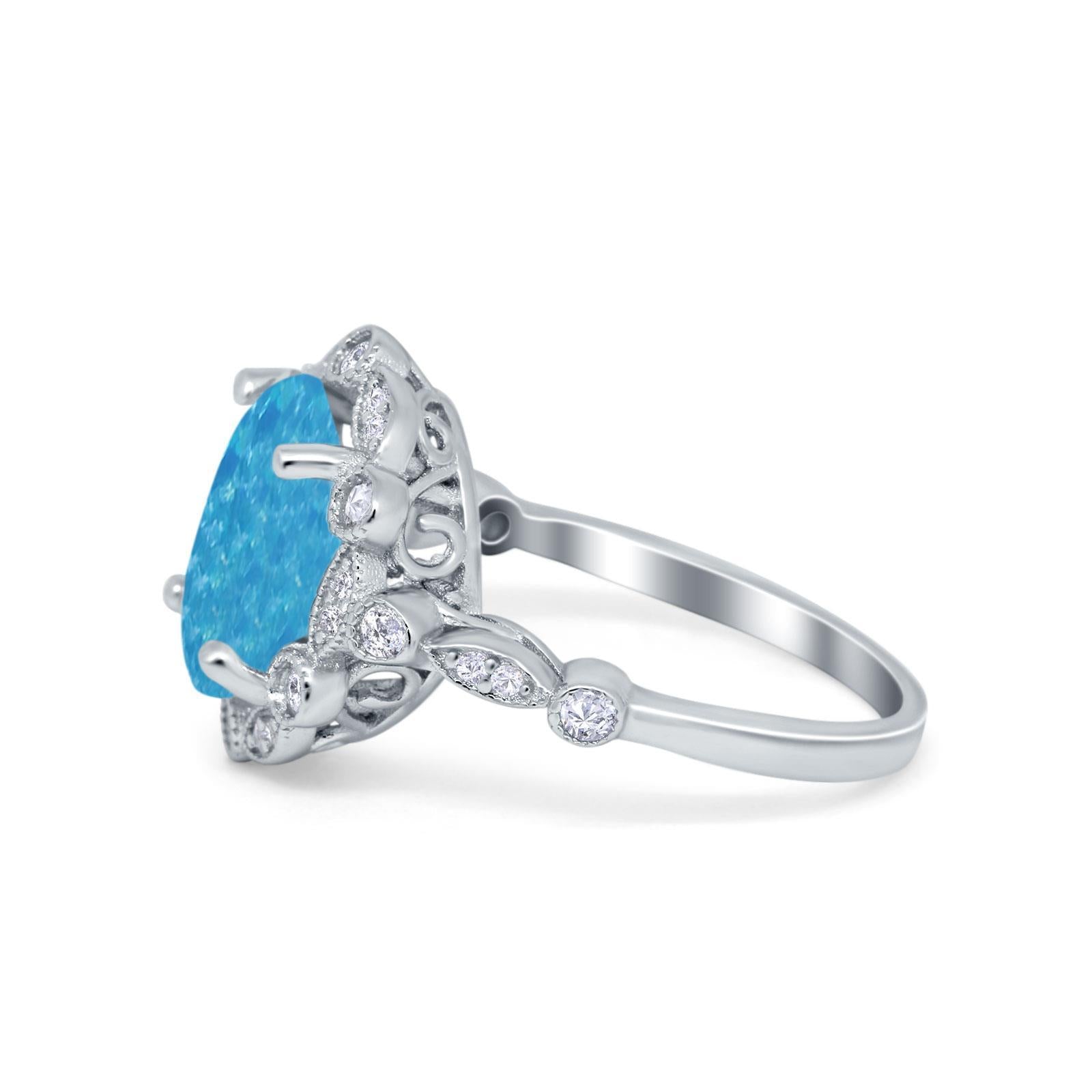 Large Oval Art Deco Wedding Ring Simulated Cubic Zirconia 925 Sterling Silver